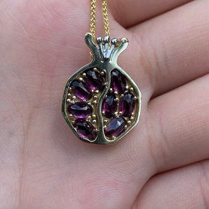 Gavriel 14K White and Yellow Gold Pomegranate Necklace with Garnets handmade